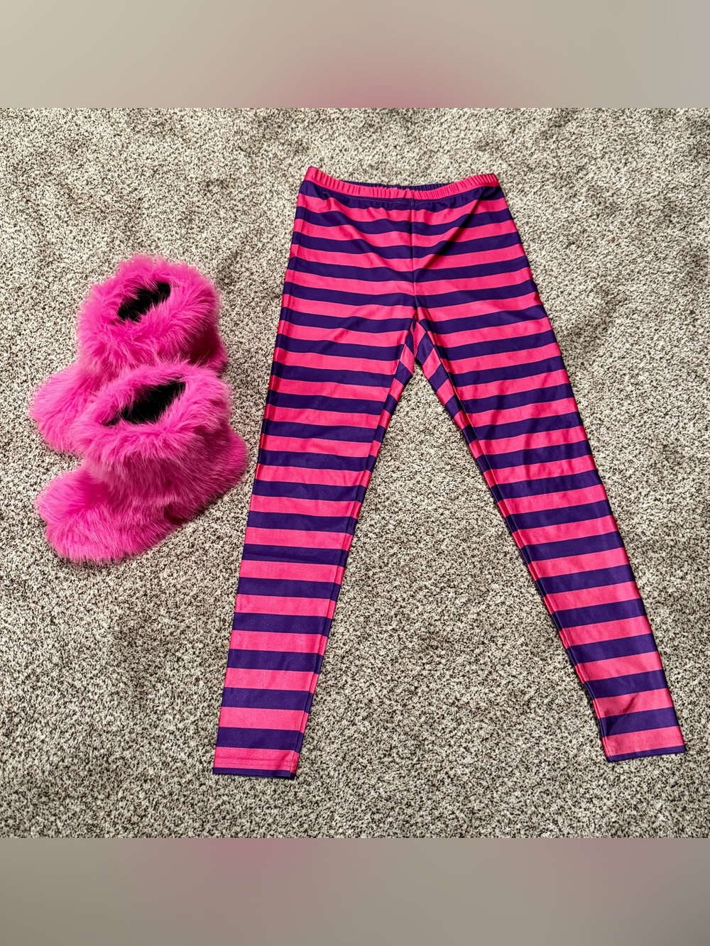 Women’s Pink & Purple Striped Leggings - Bottoms & Fake Fur Boots